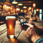 DALL·E 2023-12-25 09.48.51 - A person taking a photo of a beer with a smartphone. The scene is set in a cozy pub environment. The person is holding the smartphone in one hand, aim.png